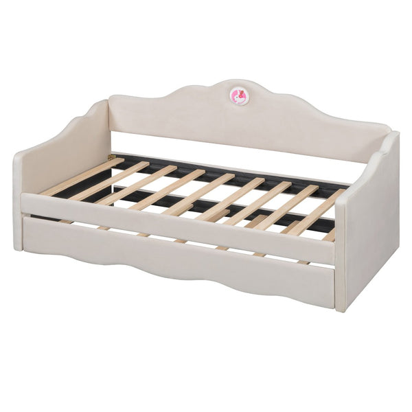 HomeRoots Beige Tufted Upholstered Twin Bed Frame with Space-Saving Trundle for Cozy Guest Sleepovers 590467