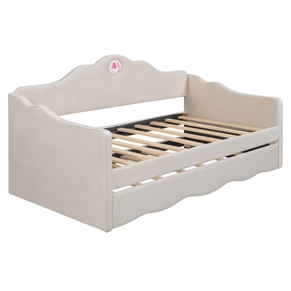 HomeRoots Beige Tufted Upholstered Twin Bed Frame with Space-Saving Trundle for Cozy Guest Sleepovers 590467