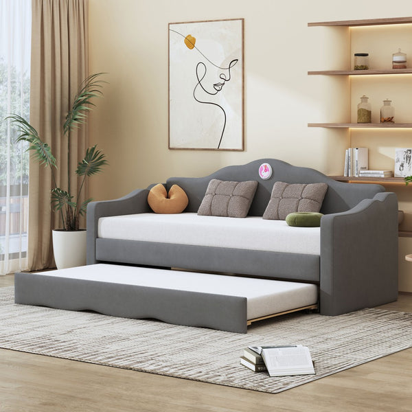 HomeRoots Gray Tufted Upholstered Twin Bed Frame with Trundle - Modern, Space-Saving Design for Comfort & Style 590468