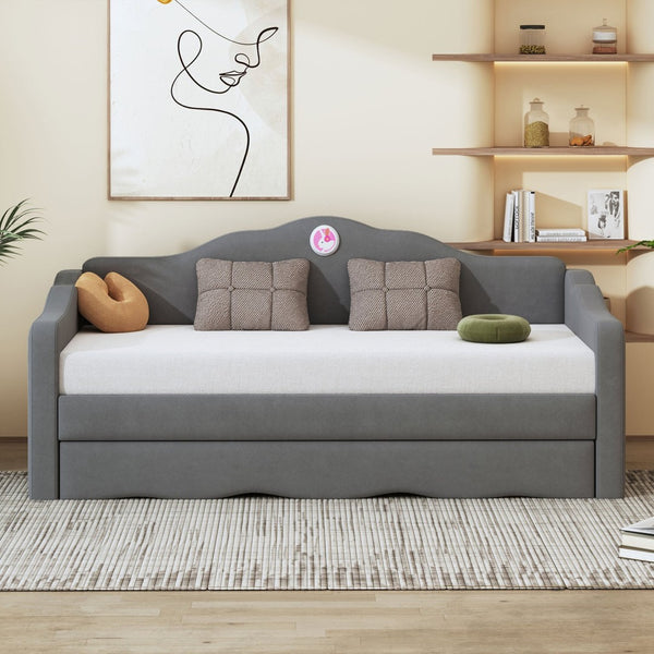 HomeRoots Gray Tufted Upholstered Twin Bed Frame with Trundle - Modern, Space-Saving Design for Comfort & Style 590468