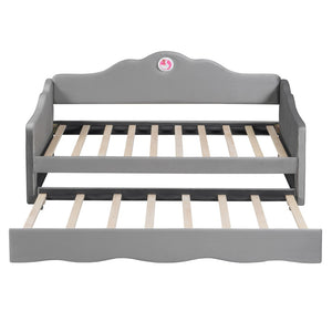 HomeRoots Gray Tufted Upholstered Twin Bed Frame with Trundle - Modern, Space-Saving Design for Comfort & Style 590468