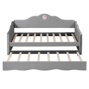 HomeRoots Gray Tufted Upholstered Twin Bed Frame with Trundle - Modern, Space-Saving Design for Comfort & Style 590468