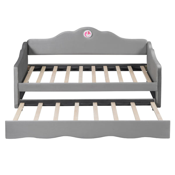 HomeRoots Gray Tufted Upholstered Twin Bed Frame with Trundle - Modern, Space-Saving Design for Comfort & Style 590468