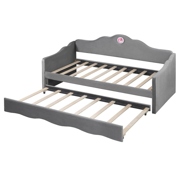 HomeRoots Gray Tufted Upholstered Twin Bed Frame with Trundle - Modern, Space-Saving Design for Comfort & Style 590468