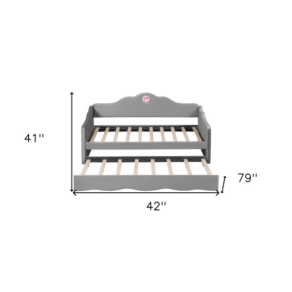 HomeRoots Gray Tufted Upholstered Twin Bed Frame with Trundle - Modern, Space-Saving Design for Comfort & Style 590468