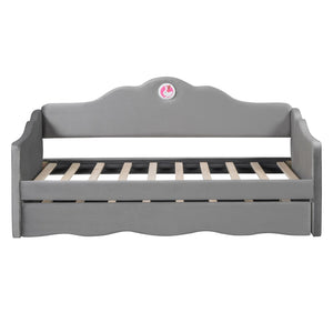 HomeRoots Gray Tufted Upholstered Twin Bed Frame with Trundle - Modern, Space-Saving Design for Comfort & Style 590468