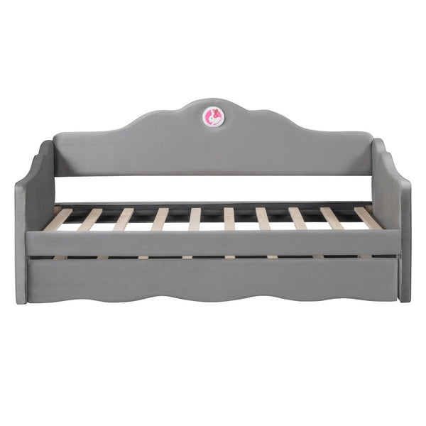 HomeRoots Gray Tufted Upholstered Twin Bed Frame with Trundle - Modern, Space-Saving Design for Comfort & Style 590468