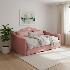 HomeRoots Pink Tufted Upholstered Twin Bed Frame with Trundle - Chic, Cozy Design for Stylish Sleepovers! 590469
