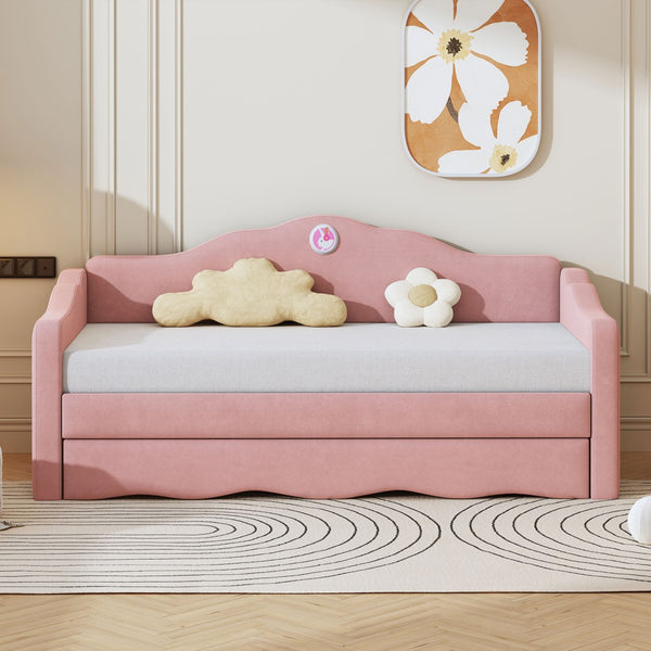 HomeRoots Pink Tufted Upholstered Twin Bed Frame with Trundle - Chic, Cozy Design for Stylish Sleepovers! 590469