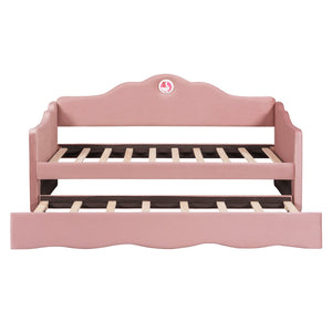 HomeRoots Pink Tufted Upholstered Twin Bed Frame with Trundle - Chic, Cozy Design for Stylish Sleepovers! 590469