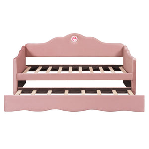 HomeRoots Pink Tufted Upholstered Twin Bed Frame with Trundle - Chic, Cozy Design for Stylish Sleepovers! 590469