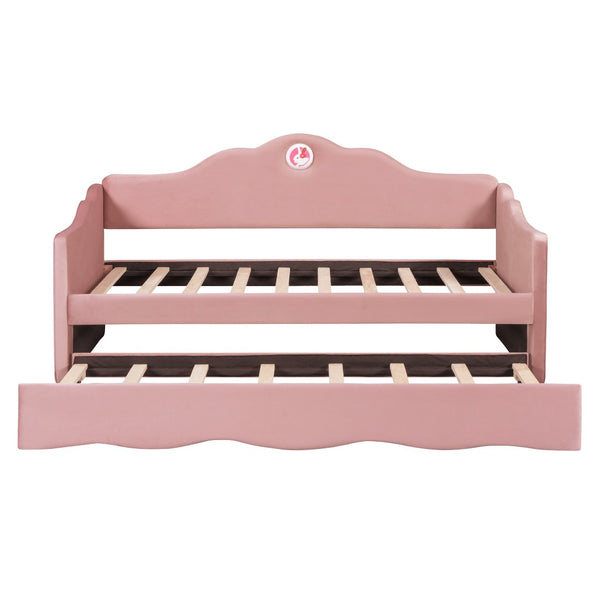 HomeRoots Pink Tufted Upholstered Twin Bed Frame with Trundle - Chic, Cozy Design for Stylish Sleepovers! 590469