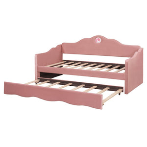 HomeRoots Pink Tufted Upholstered Twin Bed Frame with Trundle - Chic, Cozy Design for Stylish Sleepovers! 590469