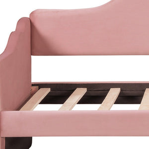 HomeRoots Pink Tufted Upholstered Twin Bed Frame with Trundle - Chic, Cozy Design for Stylish Sleepovers! 590469