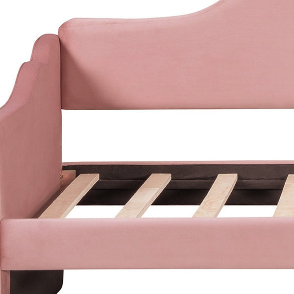 HomeRoots Pink Tufted Upholstered Twin Bed Frame with Trundle - Chic, Cozy Design for Stylish Sleepovers! 590469