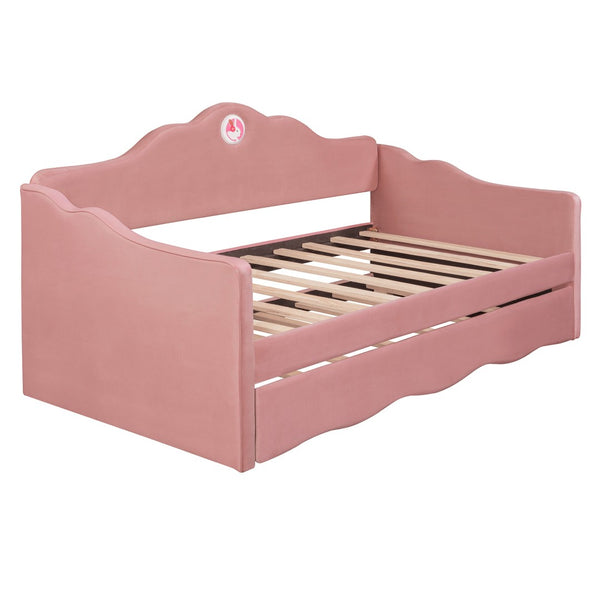 HomeRoots Pink Tufted Upholstered Twin Bed Frame with Trundle - Chic, Cozy Design for Stylish Sleepovers! 590469