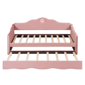 HomeRoots Pink Tufted Upholstered Twin Bed Frame with Trundle - Chic, Cozy Design for Stylish Sleepovers! 590469