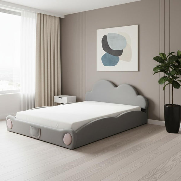 HomeRoots Gray Tufted Upholstered Twin Bed Frame - Modern Design with Comfortable Support for Cozy Bedrooms 590471