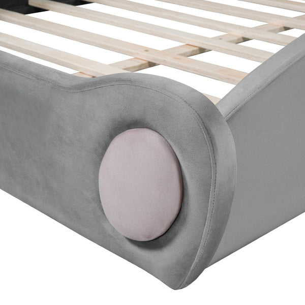 HomeRoots Gray Tufted Upholstered Twin Bed Frame - Modern Design with Comfortable Support for Cozy Bedrooms 590471