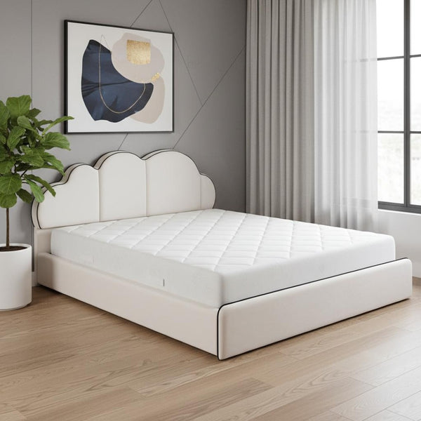 HomeRoots Beige Tufted Upholstered Twin Bed Frame - Elegant Comfort, Sturdy Design, No Box Spring Needed! 590472