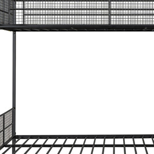 HomeRoots Black Twin Over Full Bunk Bed with Stairs, Storage, and Guardrails – Stylish & Safe Space Saver! 590489