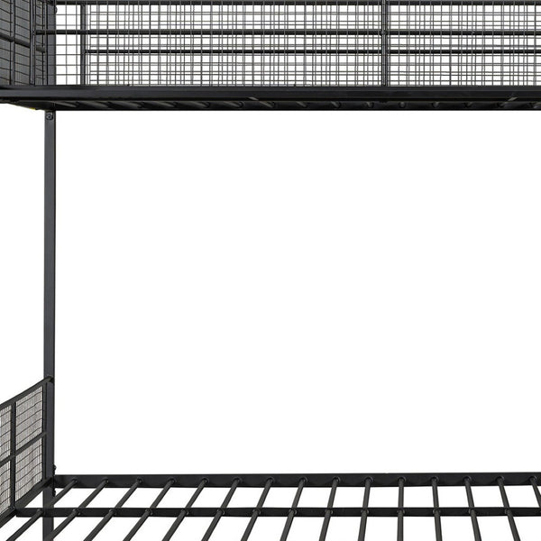 HomeRoots Black Twin Over Full Bunk Bed with Stairs, Storage, and Guardrails – Stylish & Safe Space Saver! 590489