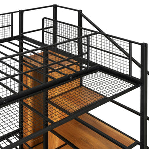 HomeRoots Black Twin Over Full Bunk Bed with Stairs, Storage, and Guardrails – Stylish & Safe Space Saver! 590489