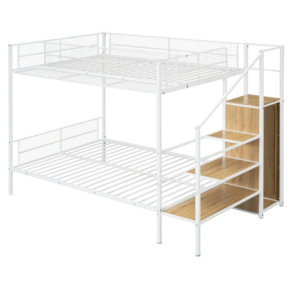 HomeRoots White Twin Over Full Bunk Bed with Stairs, Storage & Safety Features for Kids' Rooms & More 590490