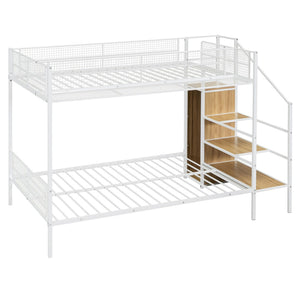 HomeRoots White Twin Over Full Bunk Bed with Stairs, Storage & Safety Features for Kids' Rooms & More 590490