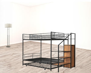 HomeRoots Black Twin Over Full Bunk Bed with Stairs, Desk, Trundle, & Storage - Stylish Space Saver Solution! 590491