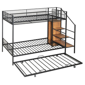 HomeRoots Black Twin Over Full Bunk Bed with Stairs, Desk, Trundle, & Storage - Stylish Space Saver Solution! 590491