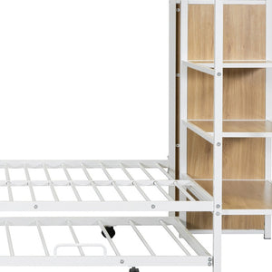 HomeRoots White Twin Over Full Bunk Bed with Stairs, Desk, Trundle & Storage - Perfect for Kids' Rooms! 590492