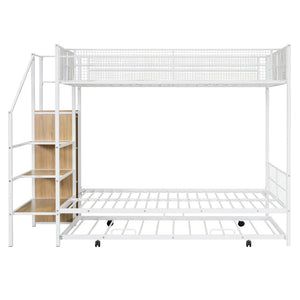HomeRoots White Twin Over Full Bunk Bed with Stairs, Desk, Trundle & Storage - Perfect for Kids' Rooms! 590492