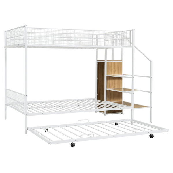 HomeRoots White Twin Over Full Bunk Bed with Stairs, Desk, Trundle & Storage - Perfect for Kids' Rooms! 590492