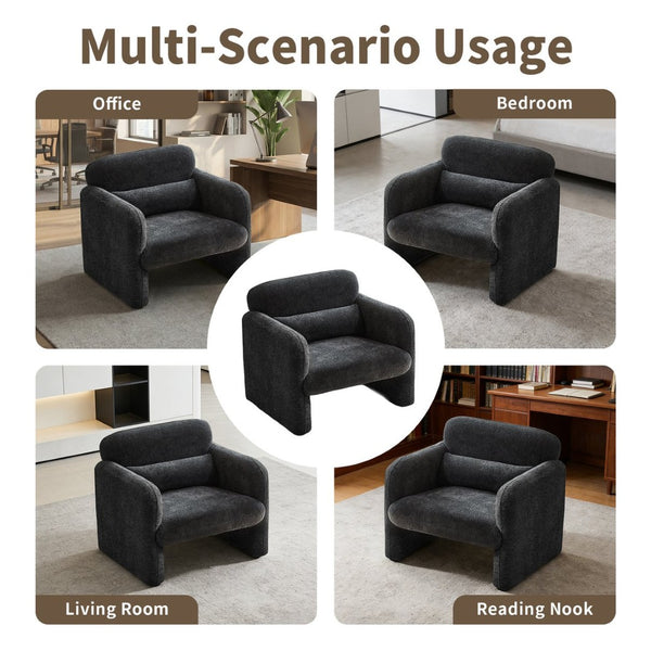 English Elm Best-selling Boucle Cloud Chair Curved Plush Upholstered Armchair with Lumbar Pillow Included Antique Dark Grey W1765P334057
