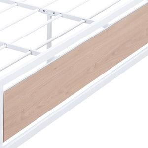 HomeRoots White Metal Queen Bed Frame - Elegant Design, Sturdy Construction, Low-Profile Aesthetic, Easy Assembly 590495