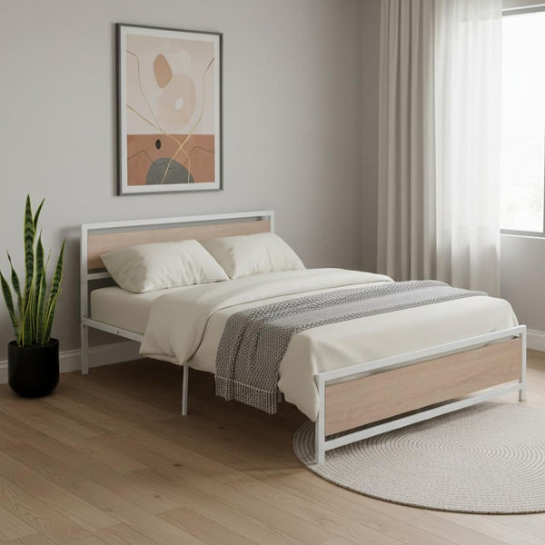 HomeRoots White Metal Queen Bed Frame - Elegant Design, Sturdy Construction, Low-Profile Aesthetic, Easy Assembly 590495