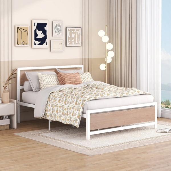 HomeRoots White Metal Queen Bed Frame - Elegant Design, Sturdy Construction, Low-Profile Aesthetic, Easy Assembly 590495