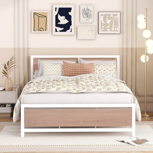 HomeRoots White Metal Queen Bed Frame - Elegant Design, Sturdy Construction, Low-Profile Aesthetic, Easy Assembly 590495