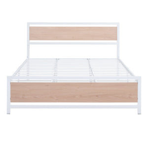 HomeRoots White Metal Queen Bed Frame - Elegant Design, Sturdy Construction, Low-Profile Aesthetic, Easy Assembly 590495