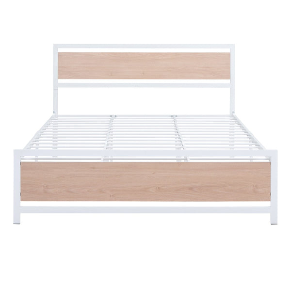 HomeRoots White Metal Queen Bed Frame - Elegant Design, Sturdy Construction, Low-Profile Aesthetic, Easy Assembly 590495