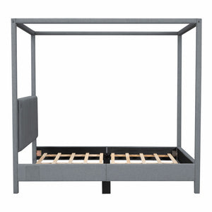 HomeRoots Gray Tufted Upholstered Queen Canopy Bed - Elegant Design, Cozy Comfort & Versatile Style for Your Retreat 590496