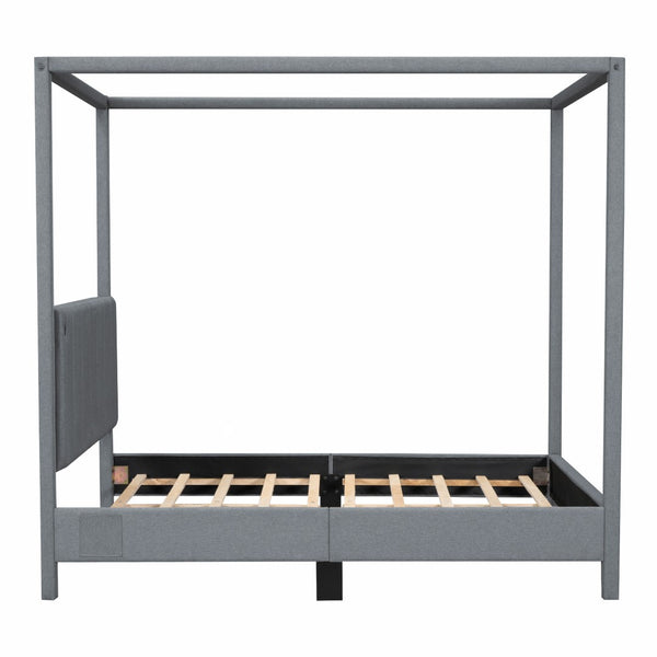 HomeRoots Gray Tufted Upholstered Queen Canopy Bed - Elegant Design, Cozy Comfort & Versatile Style for Your Retreat 590496
