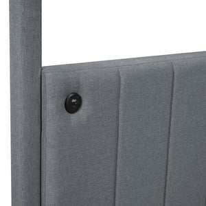 HomeRoots Gray Tufted Upholstered Queen Canopy Bed - Elegant Design, Cozy Comfort & Versatile Style for Your Retreat 590496