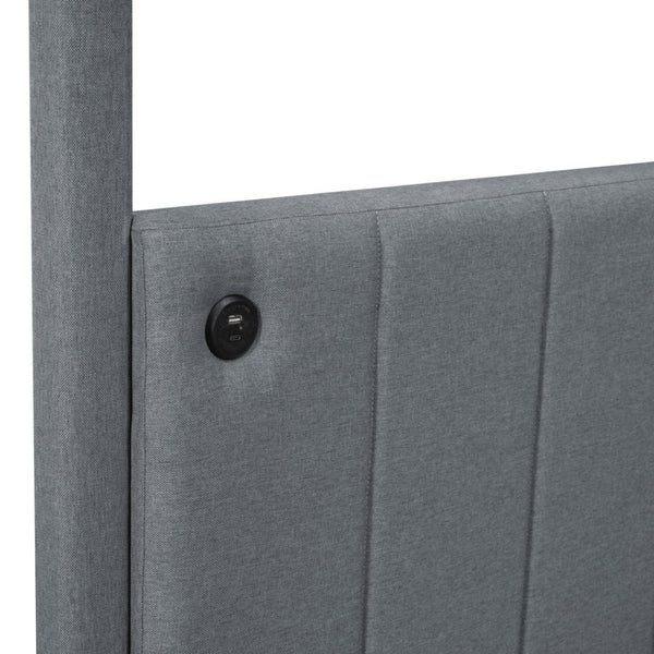 HomeRoots Gray Tufted Upholstered Queen Canopy Bed - Elegant Design, Cozy Comfort & Versatile Style for Your Retreat 590496