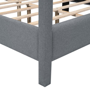 HomeRoots Gray Tufted Upholstered Queen Canopy Bed - Elegant Design, Cozy Comfort & Versatile Style for Your Retreat 590496