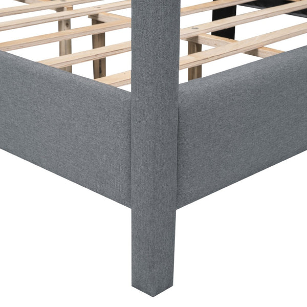 HomeRoots Gray Tufted Upholstered Queen Canopy Bed - Elegant Design, Cozy Comfort & Versatile Style for Your Retreat 590496