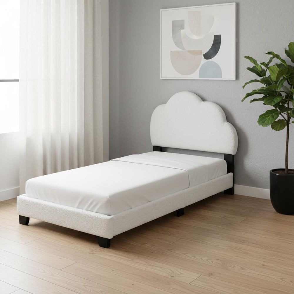 HomeRoots White Tufted Upholstered Twin Bed Frame - Stylish, Durable & Comfortable Platform Design for Any Room 590498
