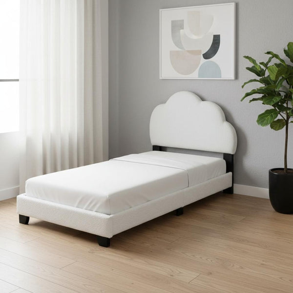 HomeRoots White Tufted Upholstered Twin Bed Frame - Stylish, Durable & Comfortable Platform Design for Any Room 590498