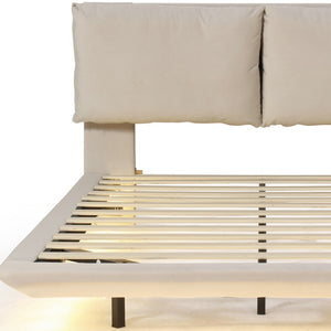 HomeRoots Beige Tufted Upholstered Queen Bed Frame with USB Charging & LED Lights for Modern Bedrooms 590499